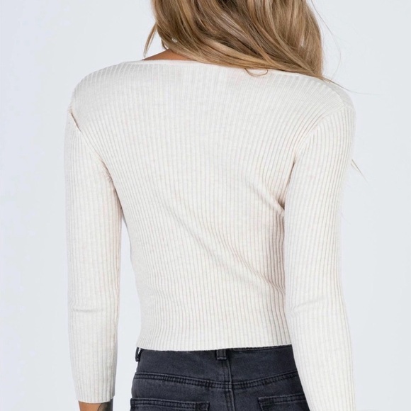 Princess Polly Ribbed Tie-Front Crop Top - Cream - Picture 2 of 6